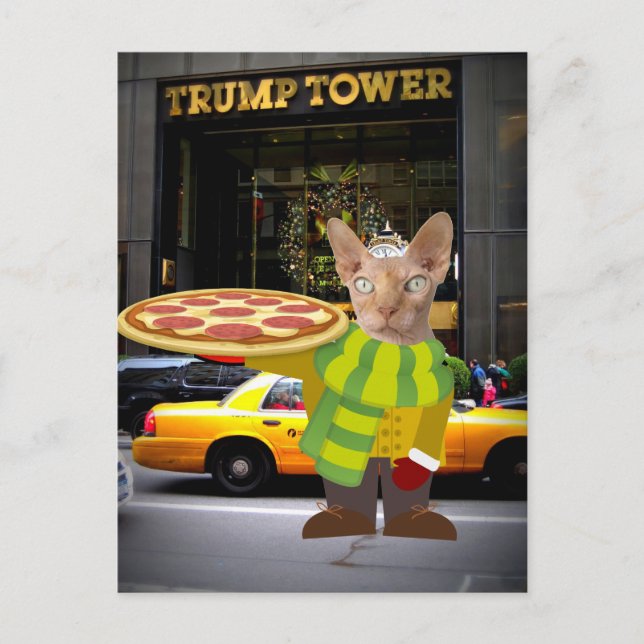 TRUMP TOWER PIZZALEVERANS KATT POSTKORT VYKORT (Framsida)