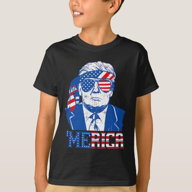 Trump Tröja Merica Trump Solglasögon Us Flagga 4:e (Framsida)