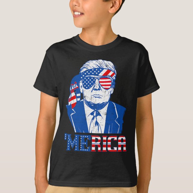 Trump Tröja Merica Trump Solglasögon Us Flagga 4:e (Framsida)