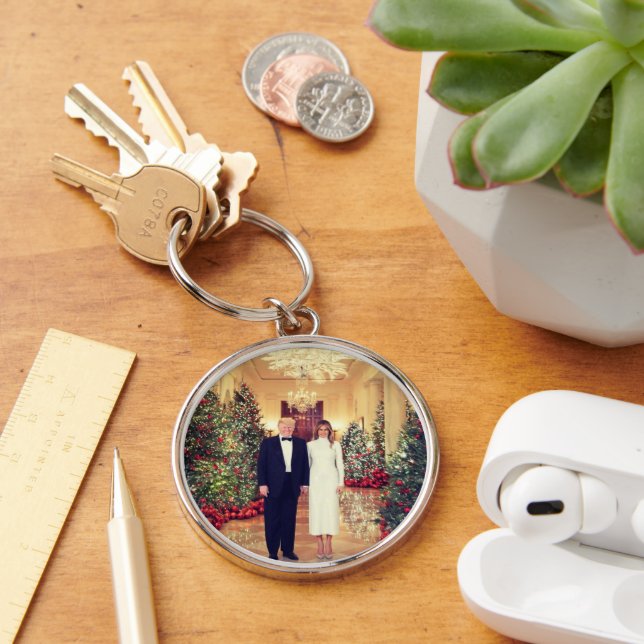 Trump: USA:s president Vita Huset Jul Rund Silverfärgad Nyckelring (Skrivbord)