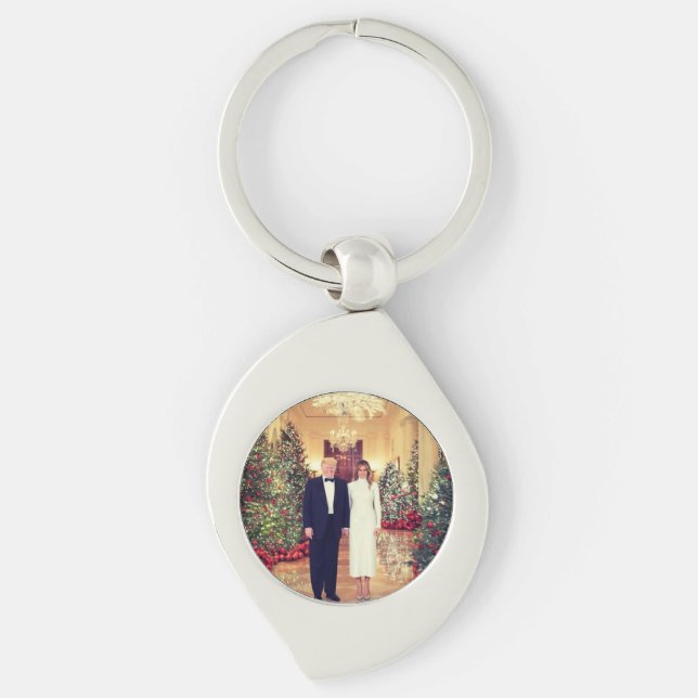 Trump: USA:s president Vita Huset Jul Swirl Silverfärgad Nyckelring (Framsidan)