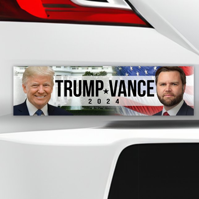 Trump Vance 2024 American Flagga White House Bildekal (trump vance 2024 photo bumper sticker)