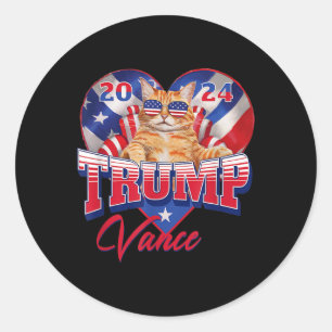 Trump Vance 2024 Cat Heart USA:s politiska preside Runt Klistermärke