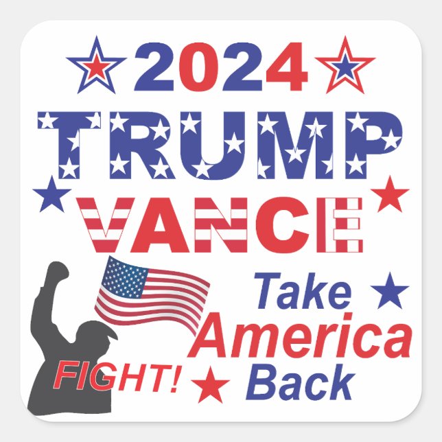 TRUMP VANCE 2024 FYRKANTIGT KLISTERMÄRKE (Framsida)