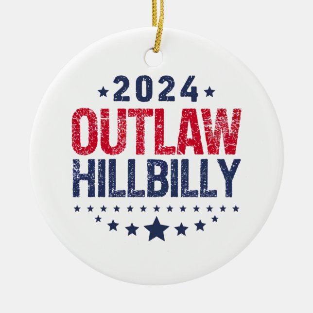 Trump Vance 2024 Outlaw Hillbilly US Flagga Julgransprydnad Keramik (Framsidan)