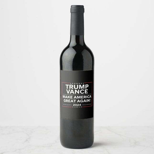 Trump Vance 2024 President JD Vance Vice MAGA Vinflaska Etikett (Framsida)