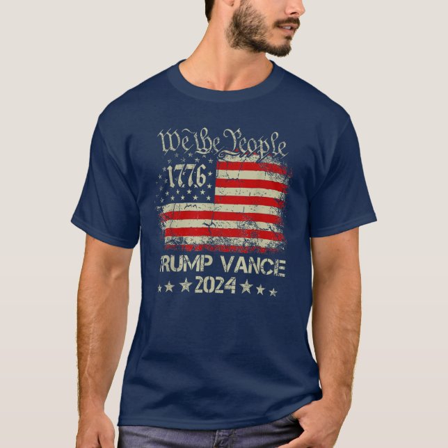 Trump Vance 2024 US Flagga Republican 2024 Preside T Shirt (Framsida)