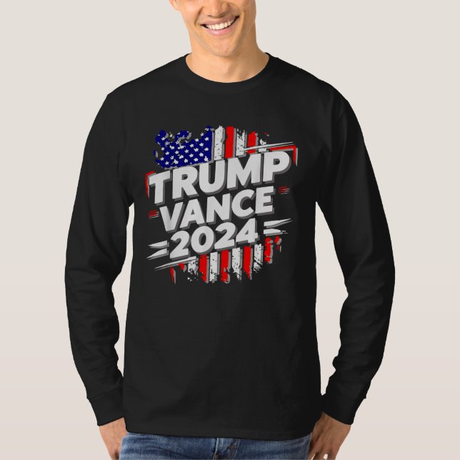 Trump Vance 2024 US Flagga T Shirt (Framsida)