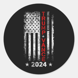 Trump Vance 2024 US Flagga Vintage - take America Runt Klistermärke