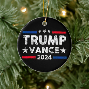 Trump Vance 2024 USA:s valpresident i Flagga 2024 Julgransprydnad Keramik