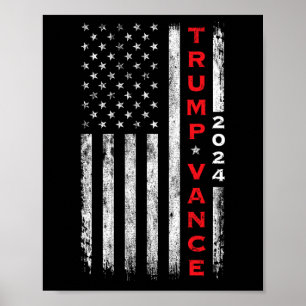Trump Vance 2024 Vintage Subdued Lodrät Flagga Poster