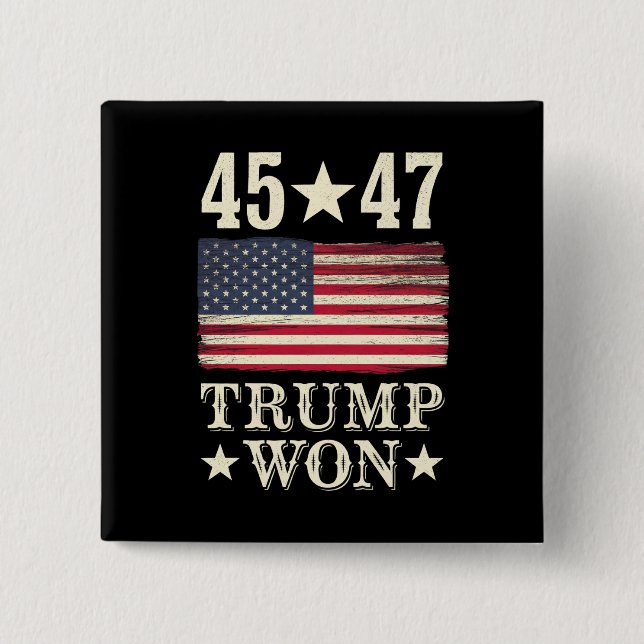 Trump Vann 2024 45 47:e President Usa Flagga Knapp (Framsida)