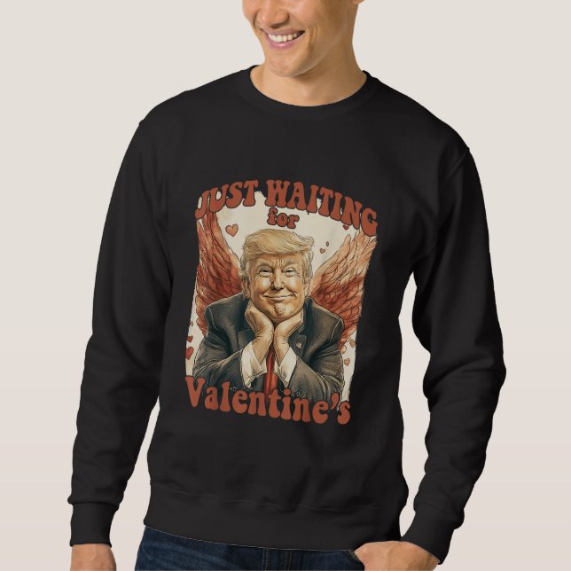 Trump väntar bara på Valentineser - en knapp Lång Ärmad Tröja (Framsida)