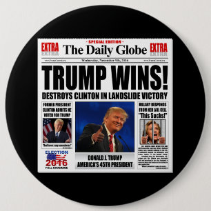 Trump Vinner! Rolig Anti Clinton Tidnings Satir Knapp
