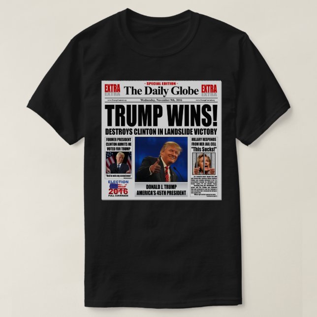 Trump Wins! Funny Anti Clinton Newspaper Satire Tee (Design framsida)