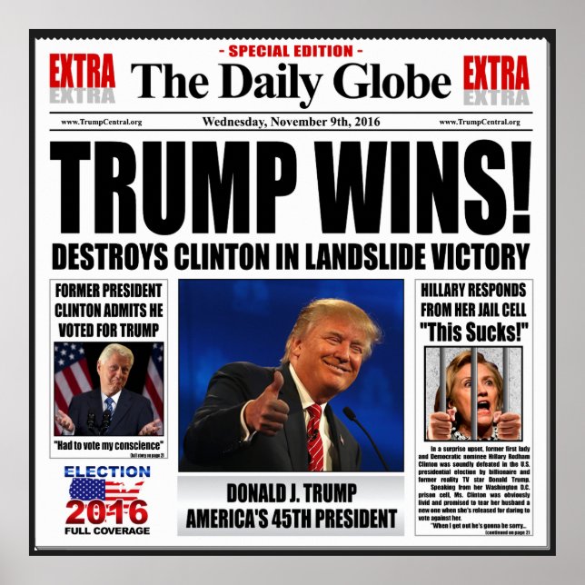 Trump Wins! Funny Anti Clinton Poster Extra Large (Framsidan)