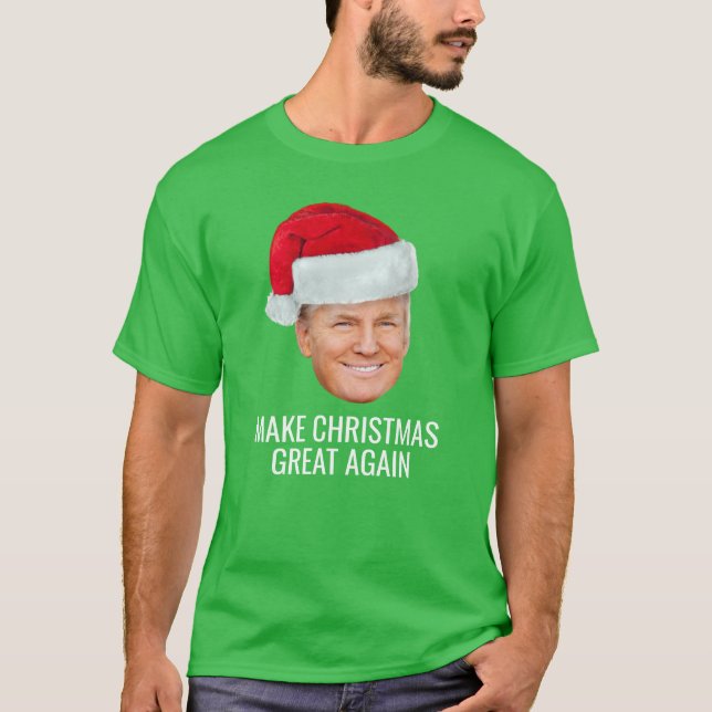 Trump with Santa Hat - Make Christmas Great Again T Shirt (Framsida)