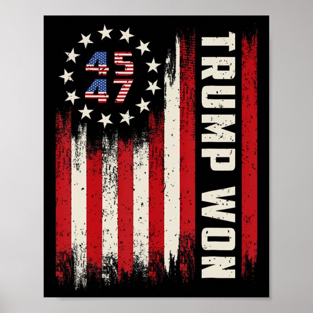 Trump Won 2024 45 47:e presidenten USA flagga Poster (Framsidan)