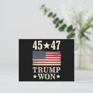 Trump Won 2024 45 47 President USA flagga Vykort