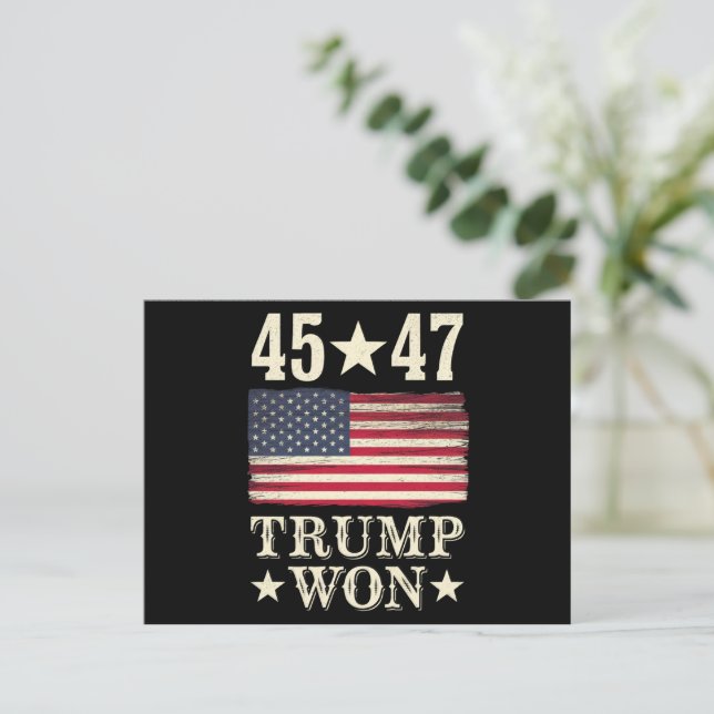 Trump Won 2024 45 47 President USA flagga Vykort (Stående Fram)