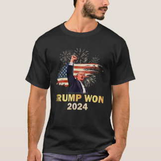 Trump Won 2024 Val Victory American Flagga Fire T Shirt