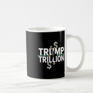 Trumpa triljoner politisk grafik med trumma och gö kaffemugg