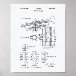 Trumpet 1939 Patent Art White Papper Poster