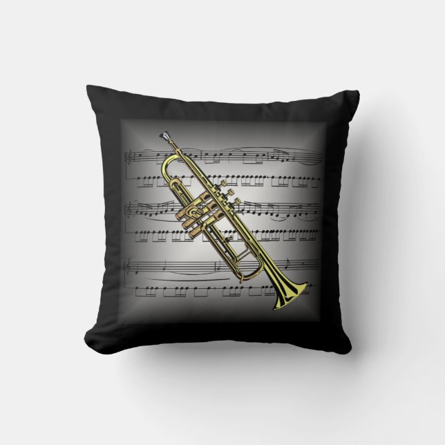 Trumpet ~ 3-D Lakan Music ~ Pillow Grått/Black ~ Kudde (Framsida)