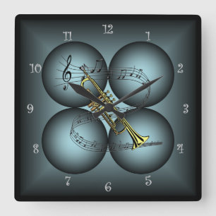 Trumpet ~ 4 Globe ~ Musical Clock ~Musical ~ Fyrkantig Klocka