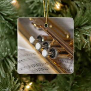 Trumpet and Lakan Music Brass Instrument Julgransprydnad Keramik