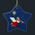 Trumpet Angel Julgransprydnad Keramik<br><div class="desc">Natt himmel med stjärnor i bakgrunden. Angel med guldtrumpet och musik noter</div>