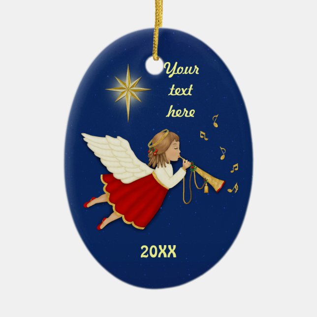 Trumpet Angel Julgransprydnad Keramik (Framsidan)