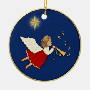 Trumpet Angel och julstjärnan Julgransprydnad Keramik