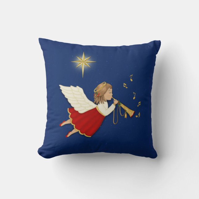 Trumpet Angel och julstjärnan Kudde (Framsida)