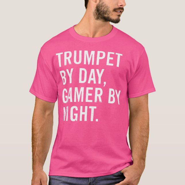 Trumpet By Day Gamer By Night 	 - Unisex Adultskid T Shirt (Framsida)