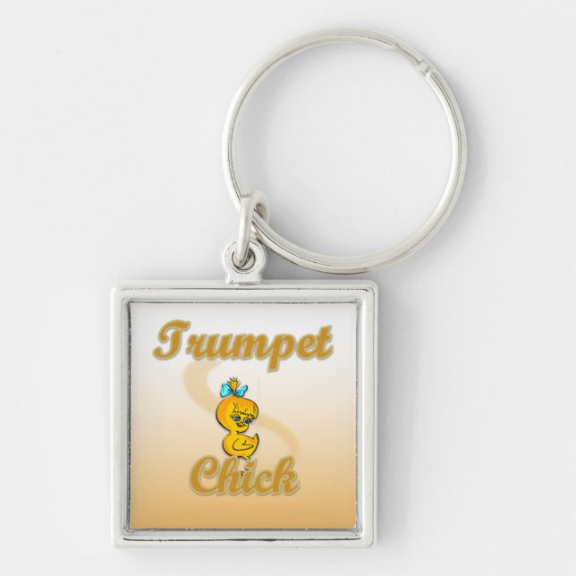 Trumpet Chick Fyrkantig Silverfärgad Nyckelring (Framsidan)