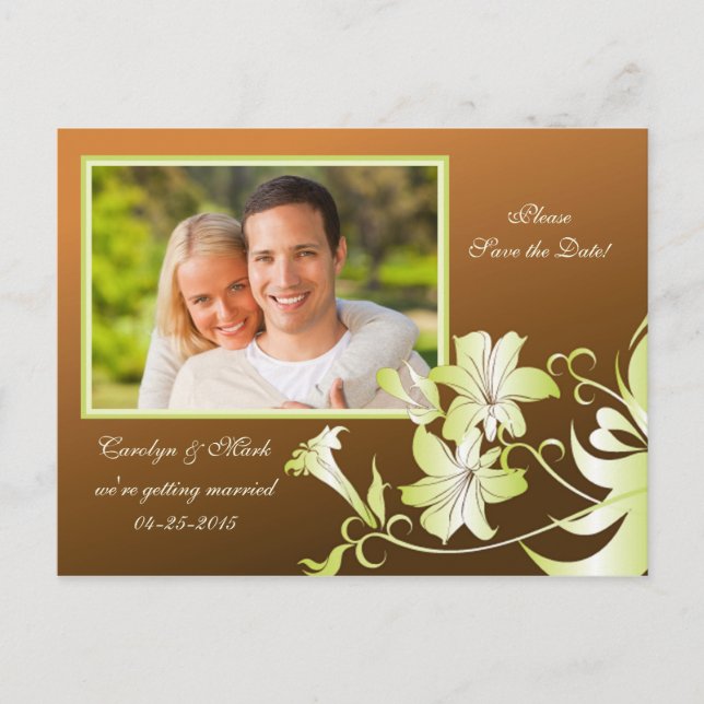 Trumpet Flower Photo Save Date Postcard Meddelande Vykort (Framsida)