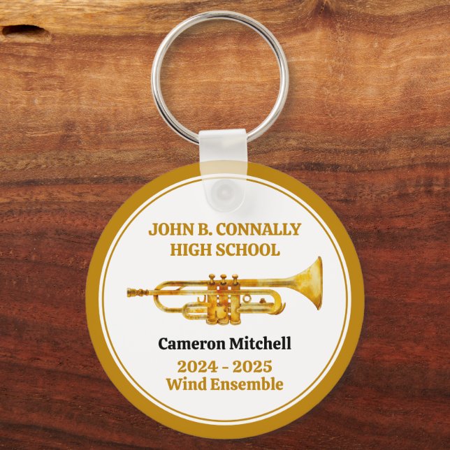 Trumpet High School Band Anpassad Guld Jul Nyckelring (Framsida)