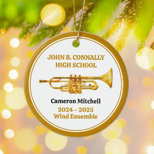 Trumpet High School Band Anpassningsbar Guld jul Julgransprydnad Keramik