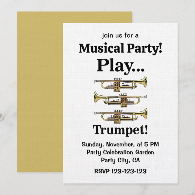 Trumpet Instrument Trumpeter Musical Party Inbjudningar (Fram/baksida)