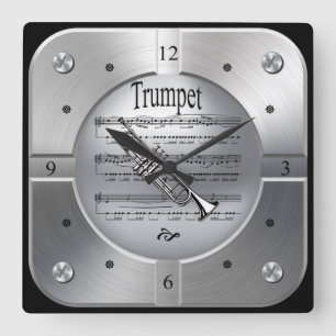 Trumpet ~ Lakan Music ~ Bröjd Silver Färg ~ Fyrkantig Klocka