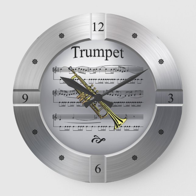 Trumpet ~ Lakan Music ~ Bröjd Silver Färg ~ Stor Klocka (Framsida)