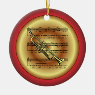 Trumpet ~ Lakan Music ~ Red/Grönt/Guld ~ Jul Julgransprydnad Keramik