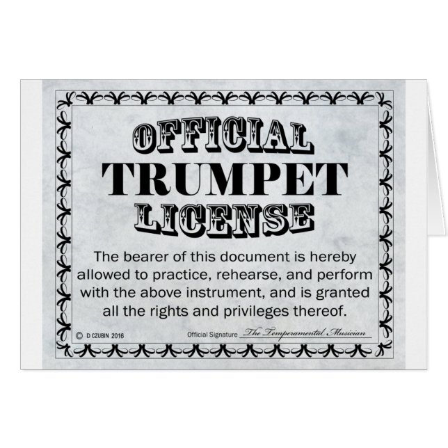 Trumpet License Hälsningskort (Framsidan Horizontal)