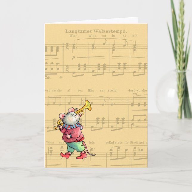 Trumpet Mouse on Sheet Music - Greeting Card Kort (Framsida)
