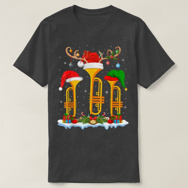Trumpet Music Älskare Julafton Lighting Santa Trum T Shirt (Design framsida)