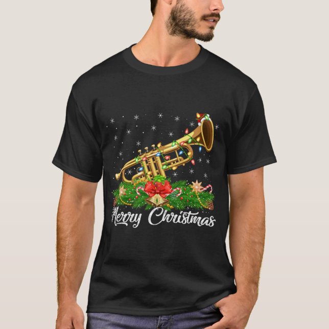 Trumpet Music Älskare Matching Santa Hat Trumpet C T Shirt (Framsida)