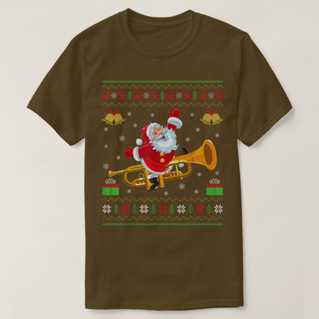 Trumpet Music Älskare Ugly Santa Riding Trumpet Ch T Shirt (Design framsida)