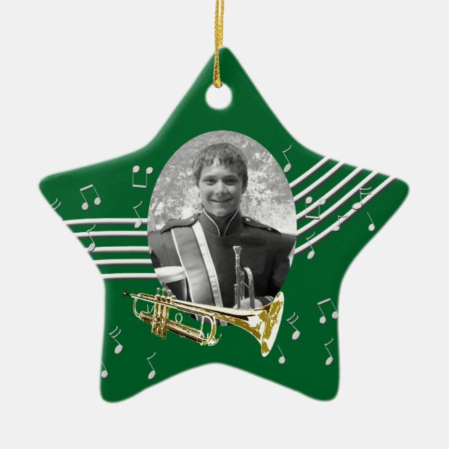 Trumpet Music Grönt Star Ceramic Ornament (Framsidan)