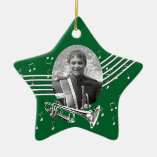 Trumpet Music Grönt Star Julgransprydnad Keramik